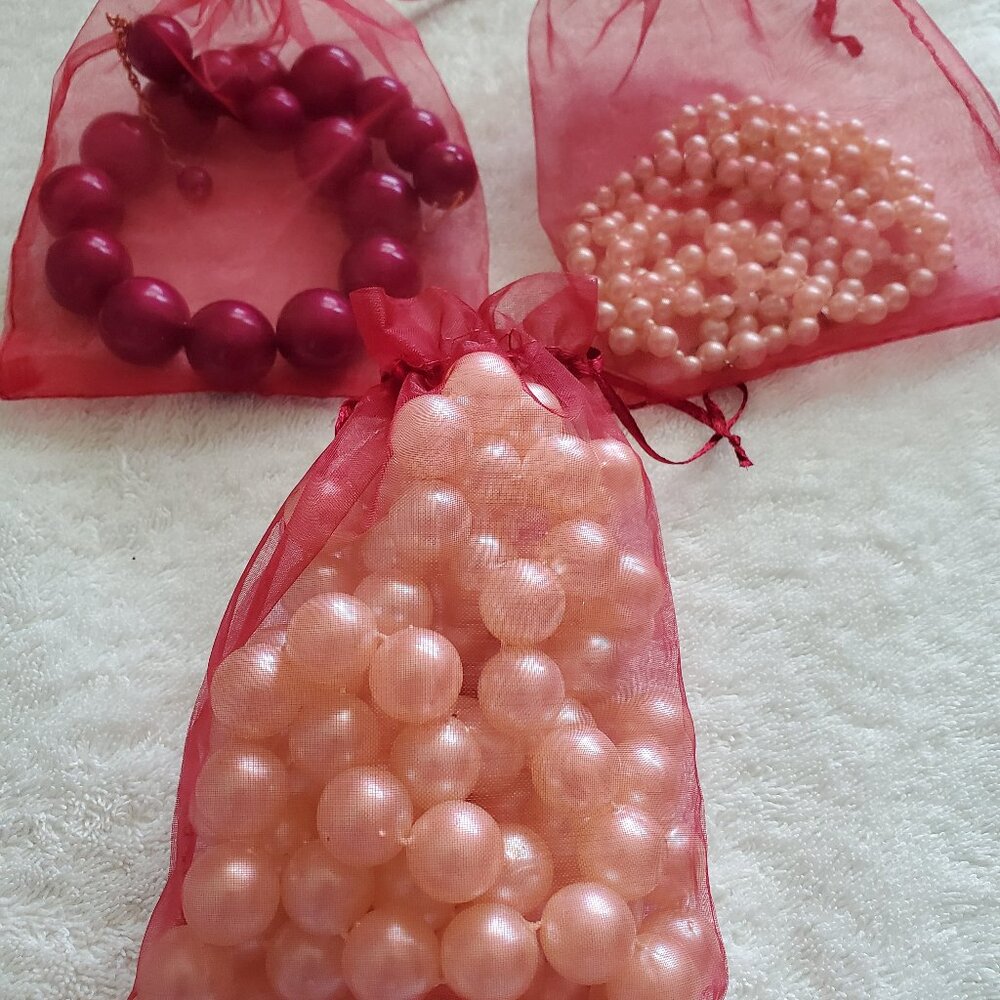 3 Necklaces, item # A-93 short pearls choker, item # A-94 purple bulbs, item 95